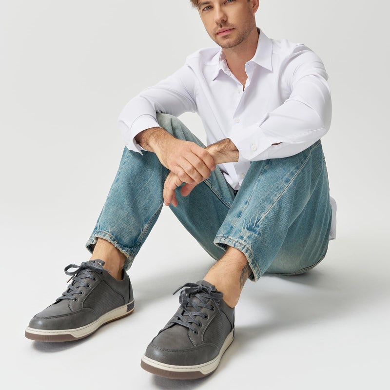 Jousen Men's Sneakers Classic Retro Casual Shoes for Men Breathable Business Dress Sneaker (A81Q07 Grey 12) - Image 4